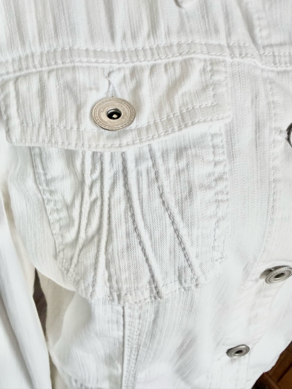 Vintage Tapemeasure by Anthropology Cropped White Jean Jacket - Picture 12 of 16